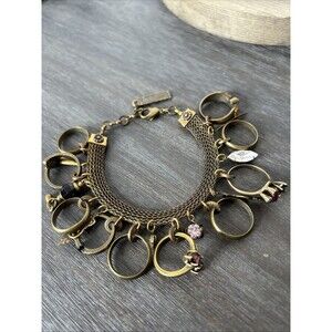 Vintage Jan Michaels Bracelet Jeweled Ring Charm Bracelet Brass & Bronze Tone